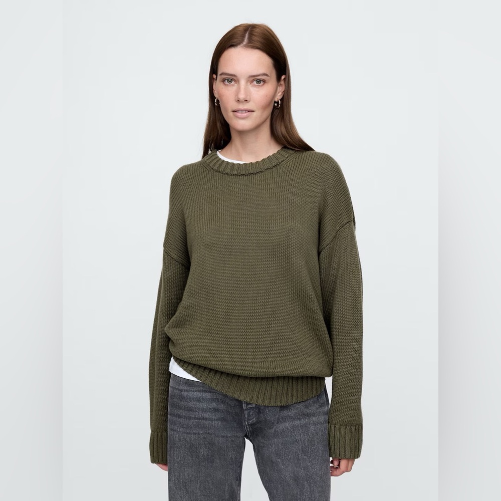 GAP Oversized Boyfriend Green Crew Neck Sweater 100% Cotton